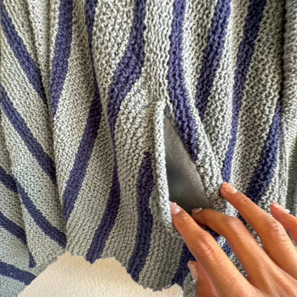 Free People Circle Back Cardigan Blue XS Striped Draped Knit Sweater